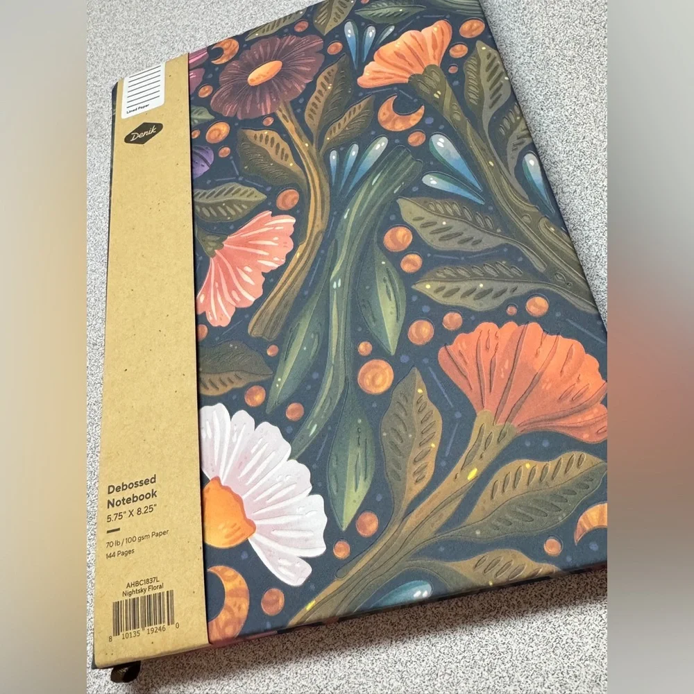 Denik Nightsky Floral Debossed Journal Notebook - faux leather luxury soft touch